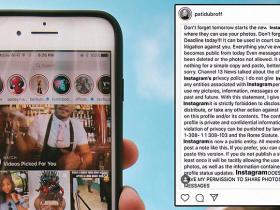 «Instagram» vietni pārņem viltus paziņojums par svarīgām izmaiņām noteikumos
